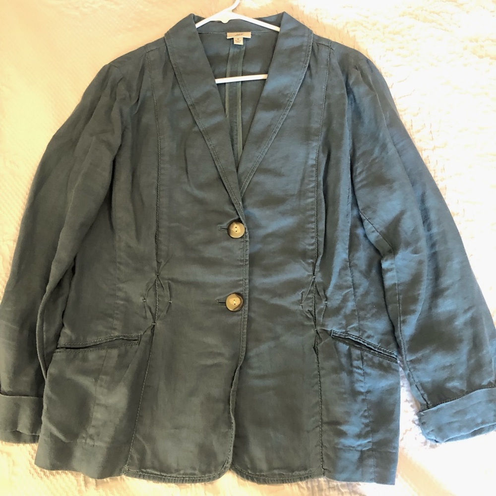 J.Jill Slate Blue Linen Jacket with details